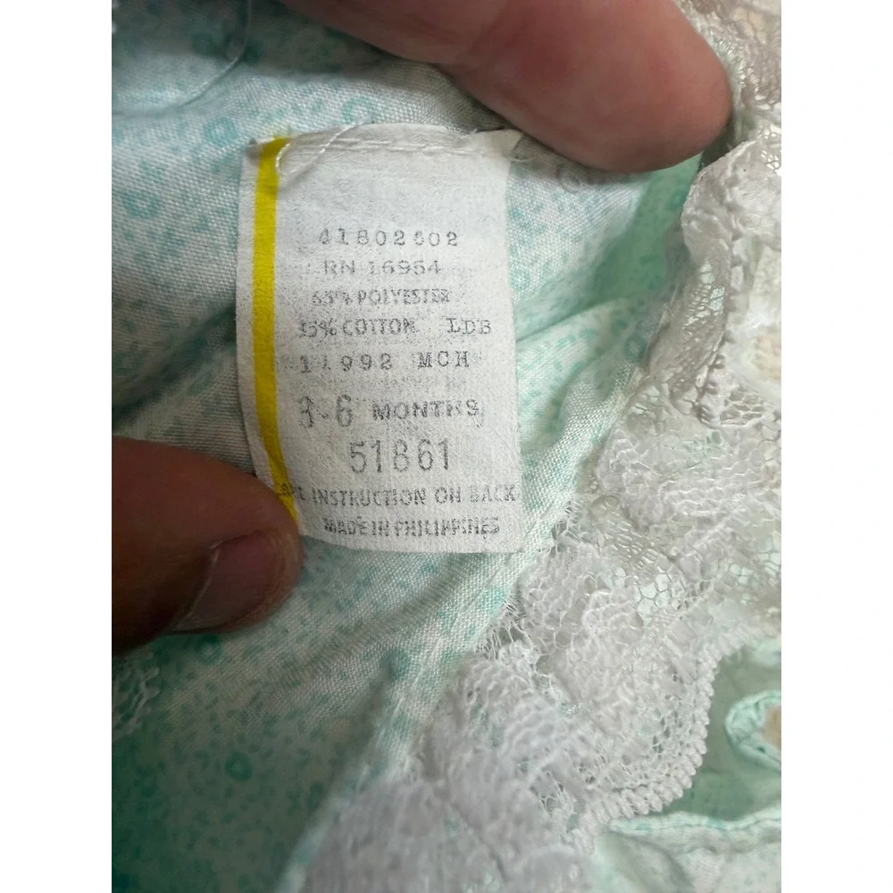 Vintage Baby Girl Mint Floral Lace Dress and Romper Set 3-6 Months 2 Piece - Picture 8 of 8